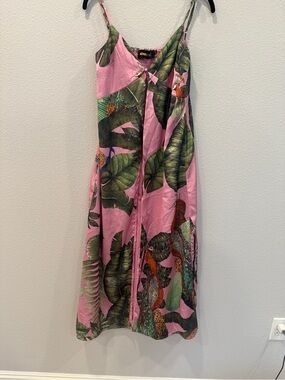 Nova Luxe Pink Tropical Cami Cape With Peacocks XS Bottom Front